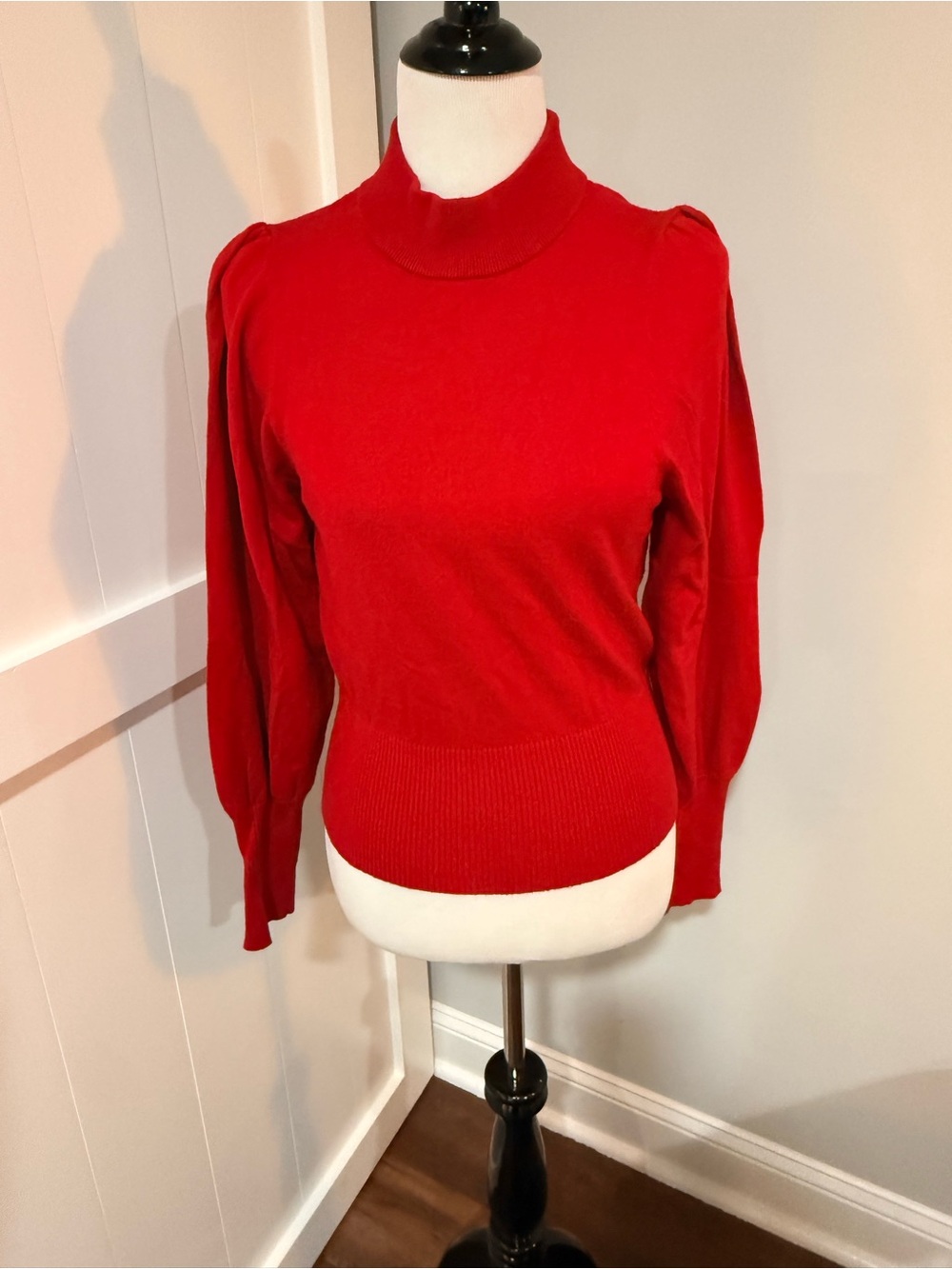 Express Red Puff-Sleeve Turtleneck Sweater